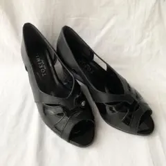 TOKIMI 時見の靴 オープントゥパンプス 黒 ブラック 24.5 6E