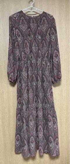 ペイズリー柄長袖シャツ　ブラウス　ワンピース　ロング　オレンジ