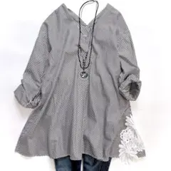 美品 BEARDSLEY ビアズリー サイドレースブラウス ストライプ柄 F