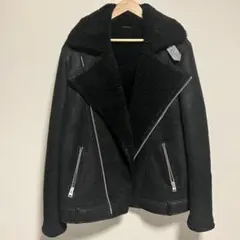 【羊革】ALLSAINTS ムートン ライダースジャケット S グレー ボア 羊革】ALLSAINTS ムートン ライダースジャケット S グレー ボア