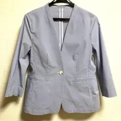 マックレガー　ノーカラージャケット　シアサッカー素材　ブルーストライプ　M