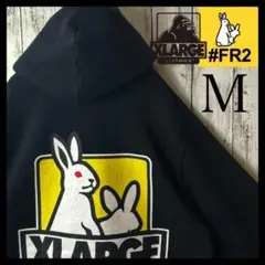【希少】FR2 エクストララージ コラボ パーカー M 黒 イエロー ビッグロゴ