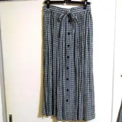 レディース ロングギャザースカート 細かい白黒 サイズ L