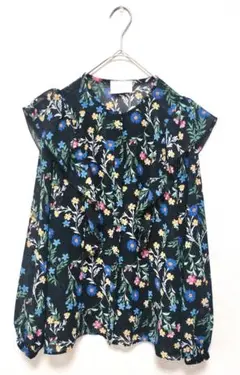 美品　UNITED ARROWS　花柄フリルデザインシアーブラウス　38