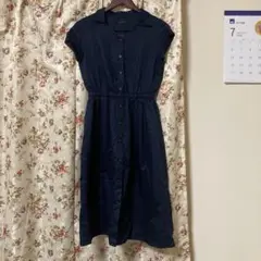 ネイビー 半袖シャツワンピース
