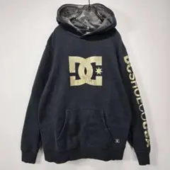 DC SHOES　ビッグロゴ　フーディ　パーカー　　M　ブラック　ゴールド　古着