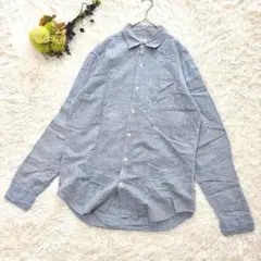 GAP　長袖シャツ　麻混　(M)　青　スタンダードフィット　ストライプ　カジュア