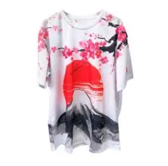 新品未使用 富士山と桜の和風半袖Tシャツ ユニセックス 外国土産 ユニセックス
