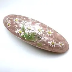 手描き　可憐なマーガレット　バレッタ　髪留め　トールペイント作品