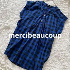 mercibeaucoup　ブルーチェック　チュニックブラウス　プルオーバー