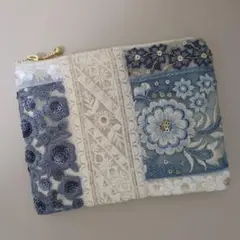 インド刺繍リボン　フラットポーチ