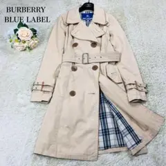 美品 バーバリーブルーレーベル トレンチコートロング ノバチェック レザー M