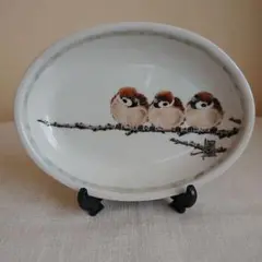 九谷焼　伝統工芸士　中村陶志人作　色絵　遊雀花詰　抹茶椀　共布共箱　DR8101 九谷焼 陶額 群雀図 [ 中村陶志人 ]