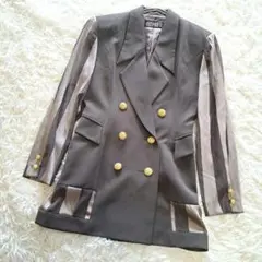 ジャケット ダブル 金ボタン バブリー 透け感 グレー 個性的