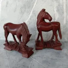 木製馬の置物 2体セット