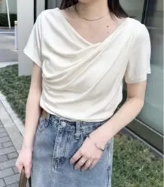 2WAYドレープオフショルリブＴシャツ/接触冷感・UV対策