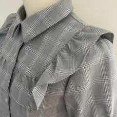 Bye Bye半袖シャツ　フリル付きチェックシャツ　 半袖ブラウス