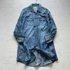 Lee リー デニムシャツワンピース 長袖（M）青/ブルー パールボタン 無地