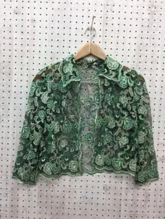 レトロ ハンドメイド古着 花柄刺繍総レース 透け感 襟付き羽織 カーディガン