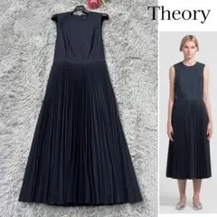 24SS✨極美品✨セオリー スリークポプリン プリーツロングワンピース ネイビー