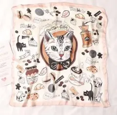デザートカフェスカーフ ねこ柄スカーフ 薄ピンク ネコ 猫
