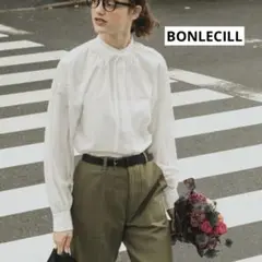 スタンドカラーブラウス　ホワイト　シャツ長袖BONLECILL