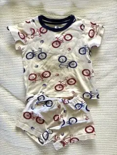 プチバトー　自転車柄 半袖Tシャツ　パンツ セットアップ　2ans