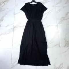 希少♡スリードッツ ストレッチリネン ウエストギャザー ロングワンピース マキシ