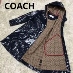 極美品✨COACH コーチ エナメル ロングコート シグネチャー ネイビー M