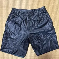 羊革皮レザー ショートパンツ　ブラック黒　切りっぱなしハーフパンツ　シープスキン