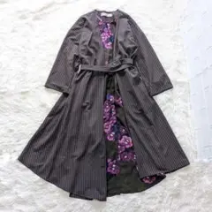 ✨美品✨ふりふ ストライプ 花柄 ドッキング ワンピース 和装 着物風