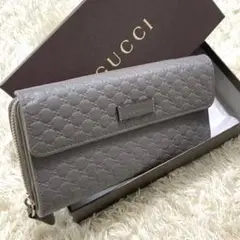 GUCCI グッチ 長財布 ラウンドファスナー GGシマ レザー 保存箱付き