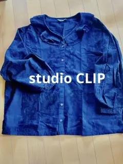 【studio CLIP】ダブルフリル襟　レース模様ブラウス　ブラック黒