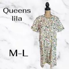 【Queens lila】花柄フレアワンピース　薄手　コットン　アイボリー　ML