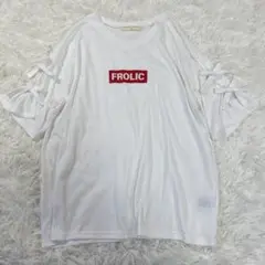 ストレンジヘブン　ホワイトTシャツ　袖リボン　肌見せ　大きいサイズ　Vネック