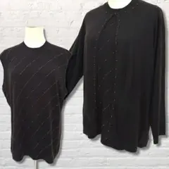 【Ventviolet】ビジュー付ニットアンサンブル ブラウン(3L) A574