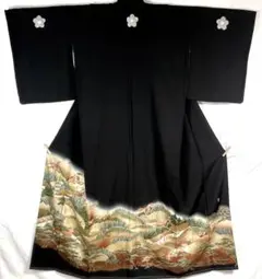 黒留袖 落款入 鶴 風景 金彩 正絹 着物 袷 しつけ糸付き未使用極美品