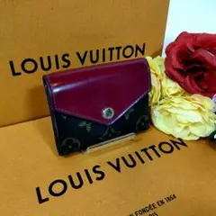 良品 ルイヴィトン 折り財布 ポルトフォイユ ゾエ フューシャ モノグラム 赤