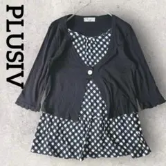 PLUSIV レイヤード ドッキング チュニック（F）ブラック ギンガムチェック
