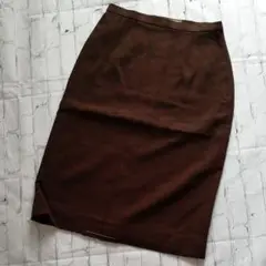 ベーシック タイトスカート●ウエスト72㎝ 秋冬 茶色 ブラウンボックスプリーツ
