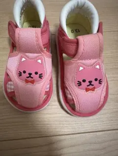 ピンク 猫の顔 ベビーサンダル 13.0cm
