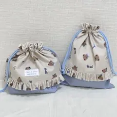 新作　給食セット　給食袋　お弁当袋　2点セット　＊　ハンドメイド　くま　水色