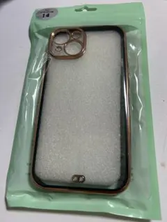 iPhone 14用透明ケース ゴールド/ダークグリーン