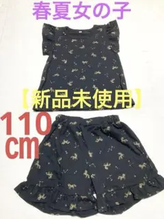 【新品未使用】110㎝女の子　春夏セットアップ　ブラック　Tシャツショートパンツ