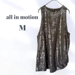 古着 all in motion タンクトップ 箔プリント M シルバー