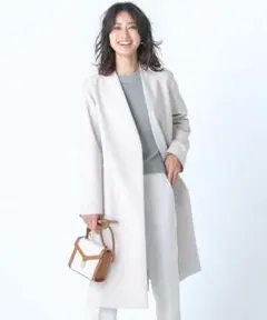 23区 コットン ボンディング ノーカラーコート 38