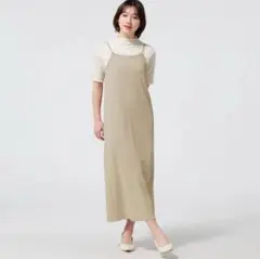 【訳あり・中古品】ジーユーGU　リブキャミソールワンピース　L　ベージュ