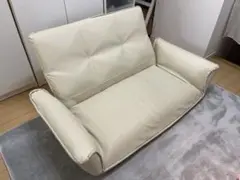 送料無料「すわり場」ハイバックカウチソファ 脚新品・合皮アイボリー