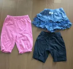 ズボン、キュロット3点セット（ピンク・黒・デニム風）90サイズ