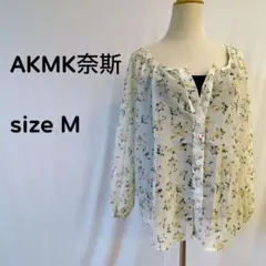 ［AKMK 奈斯］ 花柄シアーブラウス イエロー フェミニン ゆるコーデ 春